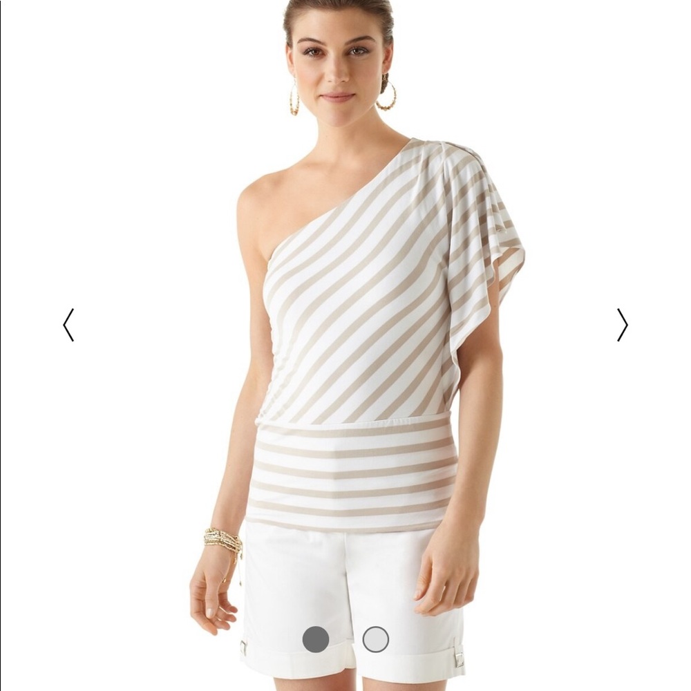 WHBM One-Shoulder Neutral Striped Top